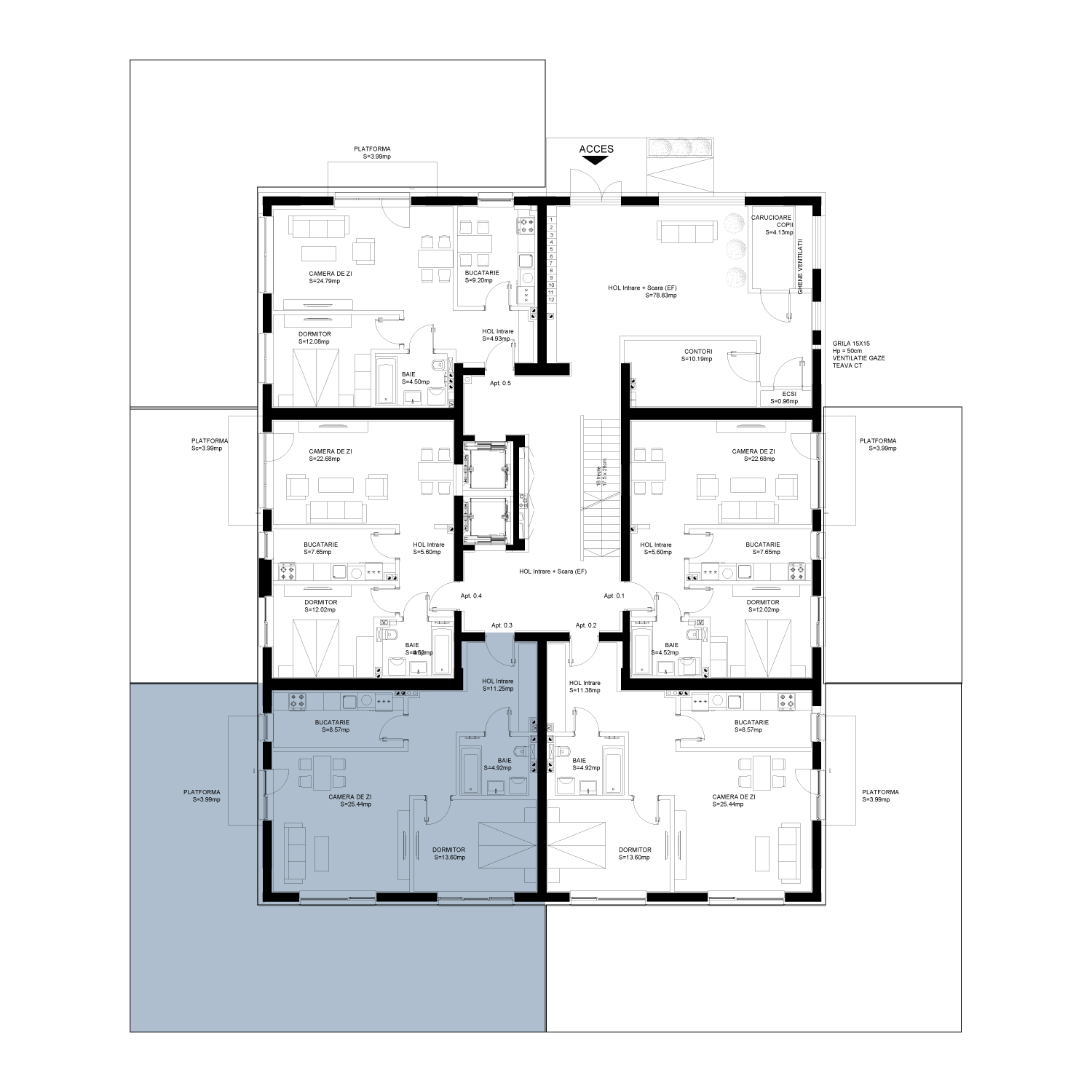 Plan de amplasare Apartament 2 camere, 84 mp, cu gradina
